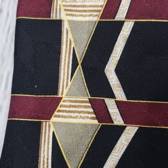 Vintage 80s Abstract Maroon Black Art Tie - Picture 6 of 8